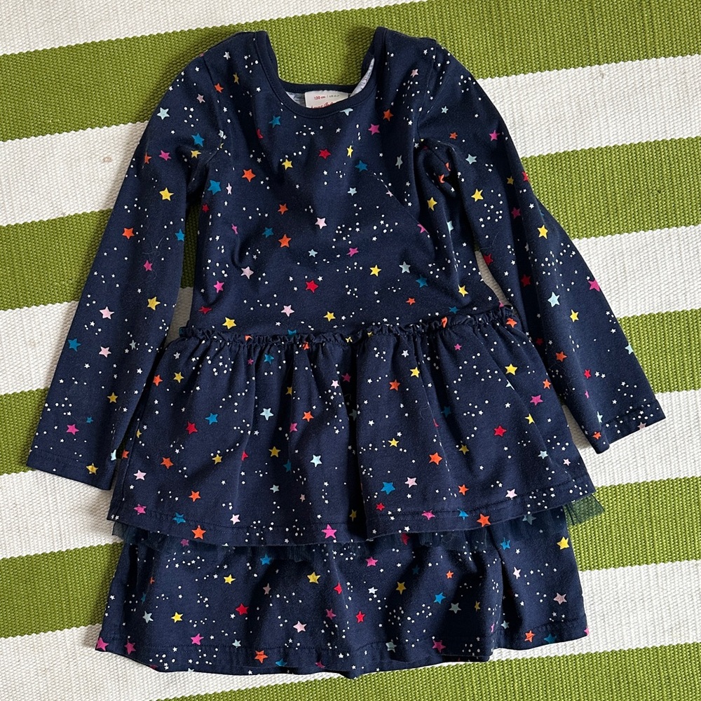 Hanna Andersson Navy Long-Sleeve Star Print Tiered Dress